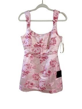 Lulus Pink Floral Satin Jacquard Mini Dress Small NWT Wedding Party